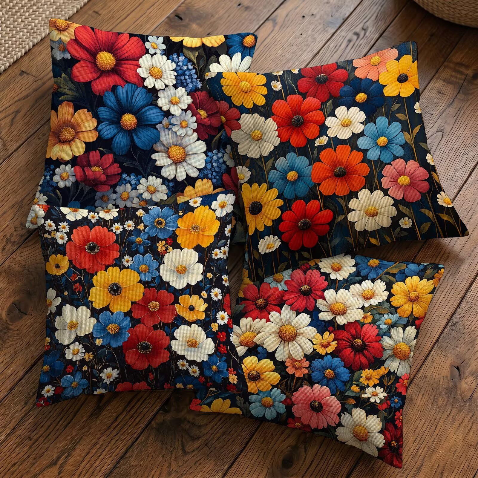 Nordic Outdoor Wodoodporne Poszewki Na Poduszki 60 x 60 cm Zestaw 4 Kwadratowych Len Dekoracyjna Poszewka Na Poduszkę Na Sofę Taras Krzesło Ogrodowe Dekoracyjne Poduszki (Kwiat) L-O11