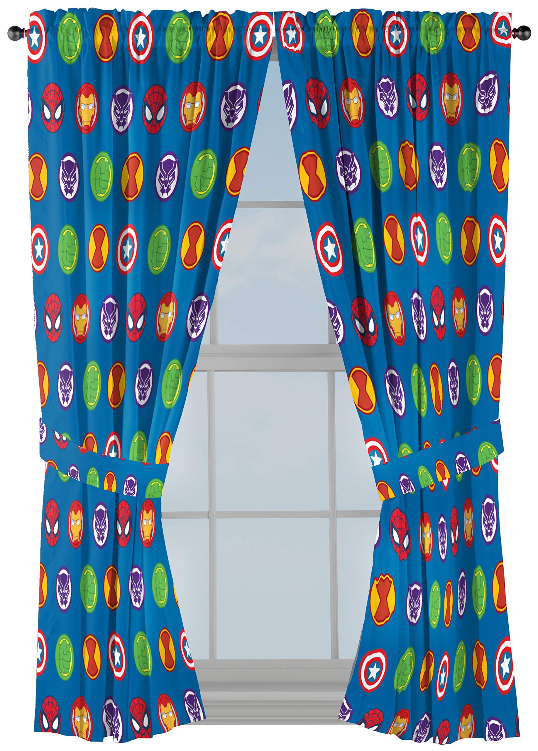 Jay Franco Marvel Super Hero Adventures Double Team 63" Inch Drapes - Beautiful Room Décor &amp; Easy Set Up, Bedding Features The Avengers - Curtains Include 2 Tiebacks, 4 Piece Set