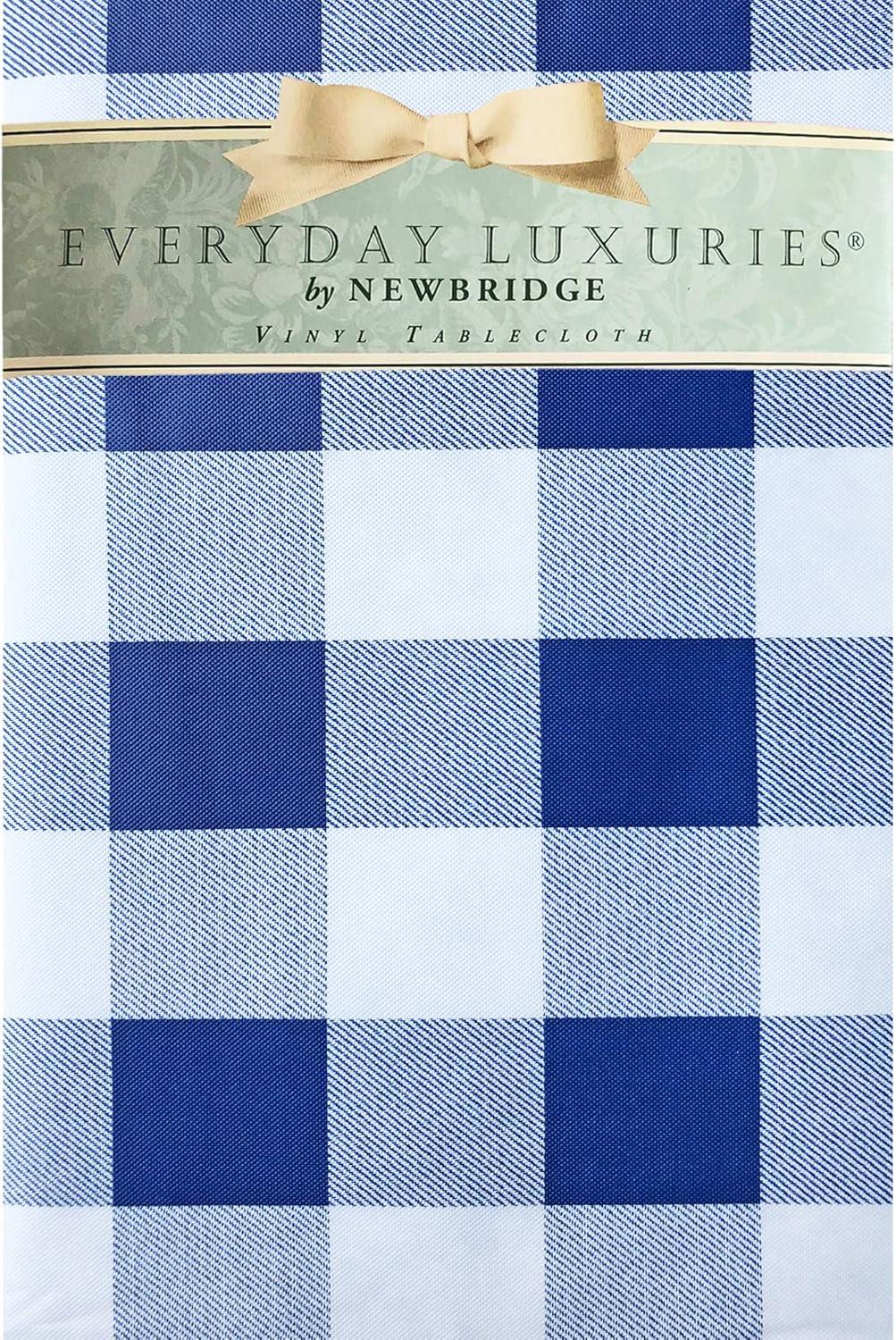 Newbridge Blue Buffalo Check Round Vinyl Tablecloth with Flannel Backing, 70 Inch, Checkered Indoor Outdoor Vinyl Waterproof Picnic and BBQ Table Cover, Cottage Gingham Print