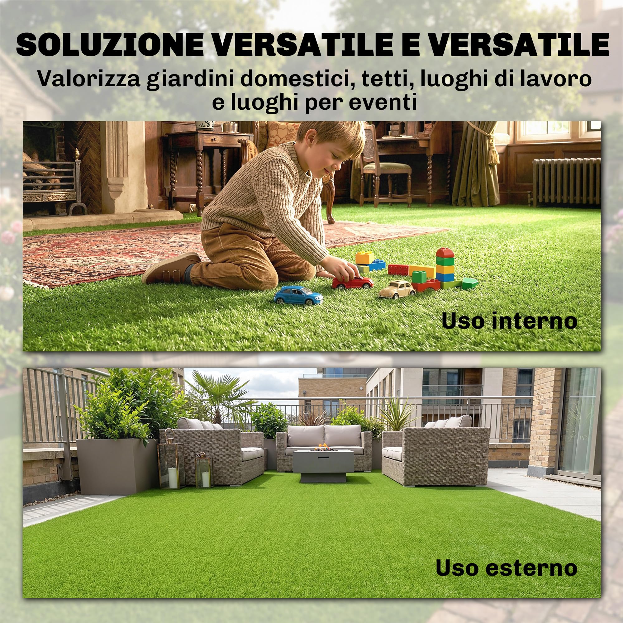 Outsunny Erba Artificiale per Esterno 1m x 4m, Tappeto Erboso Sintetico con Altezza 10mm, Drenante, Ideale per Giardini, Patio, Famiglie, Animali Domestici, Interno ed Esterno, Verde