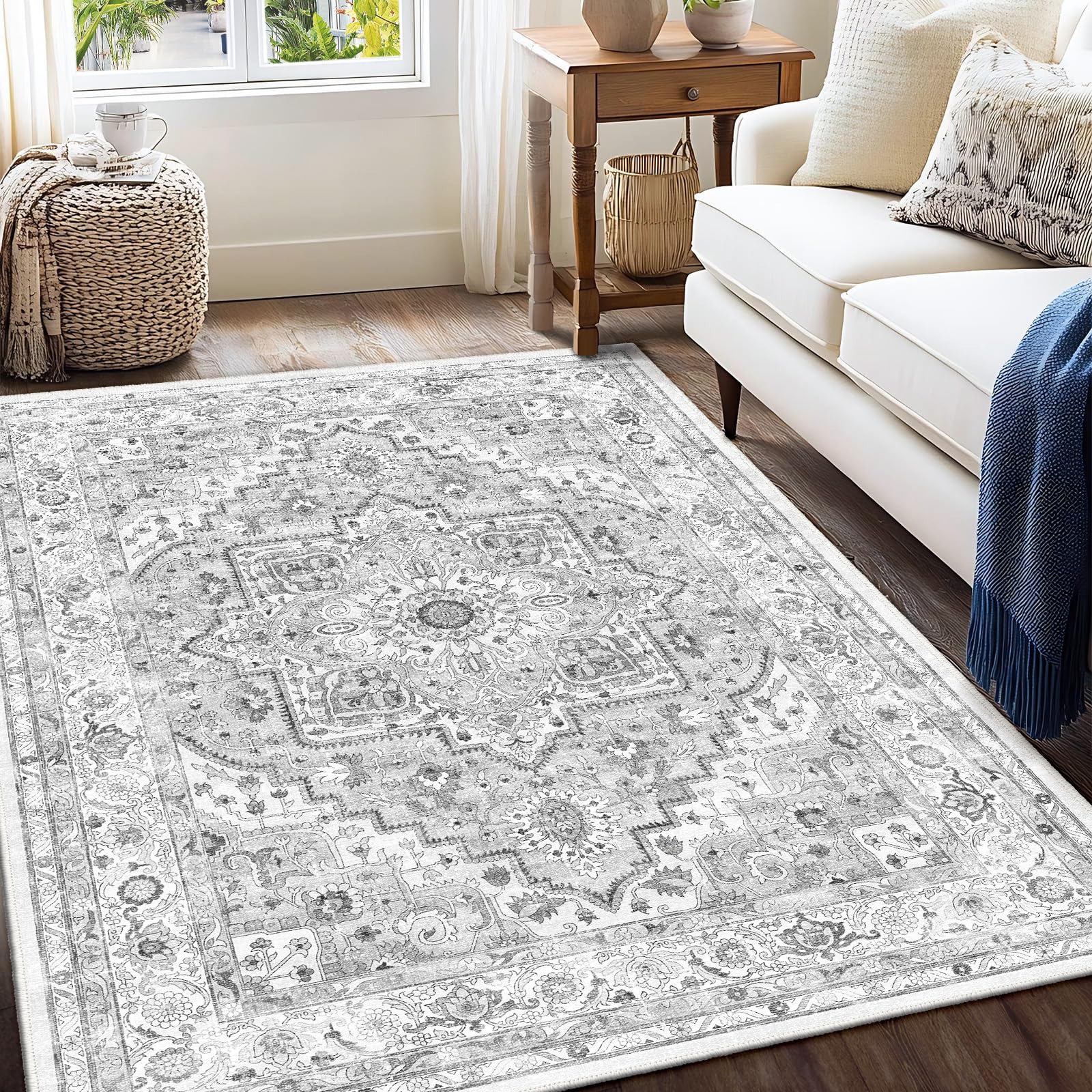 SONGLET Area Rug 160x230cm, Vintage Washable Rugs, Anti-Slip Backing Rugs for Living Room, Foldable Carpet for Kitchen Laundry Room Decor