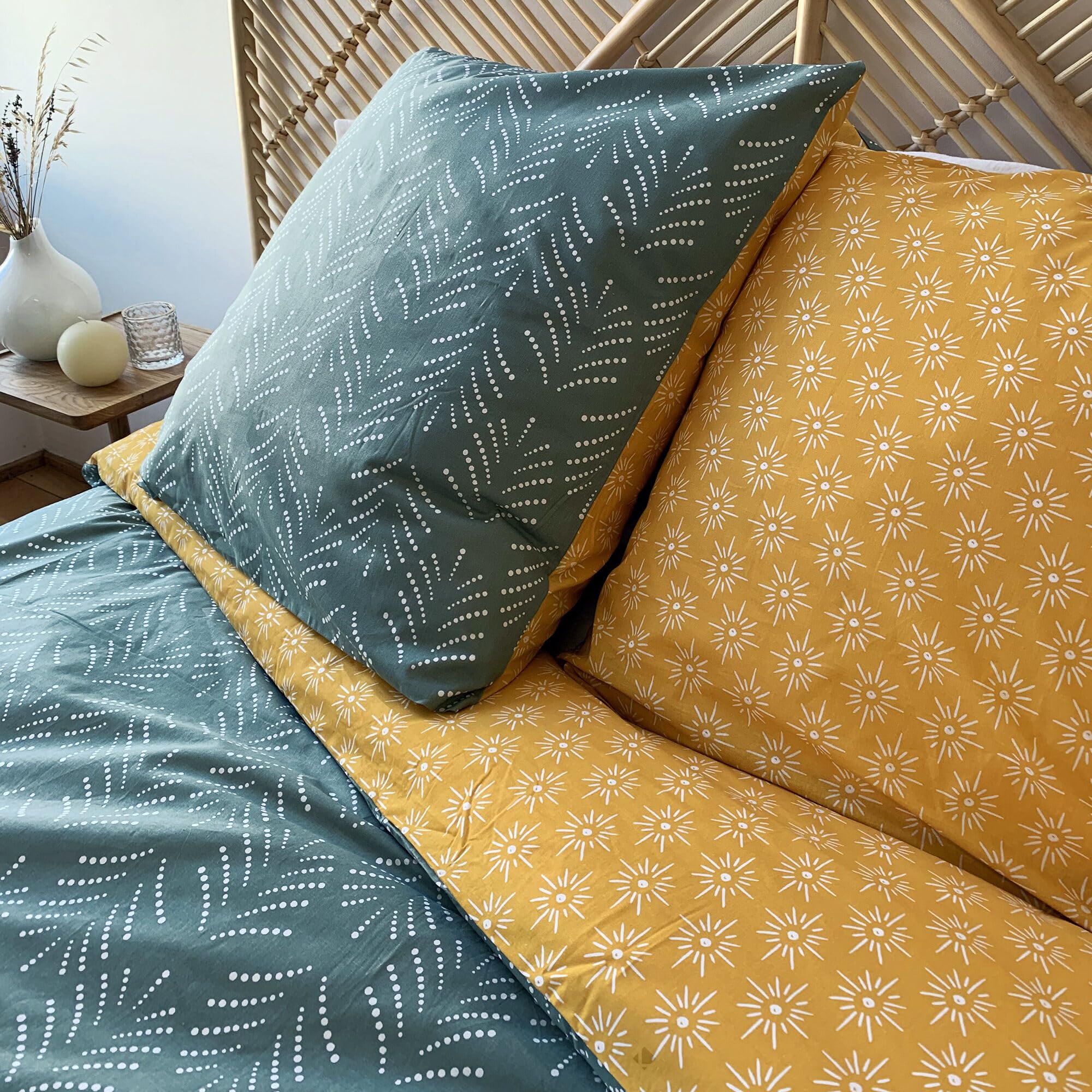 Juego de cama de 240 x 220 cm, Ropa Cama, Colchas Cama, 100 % algodón, multicolor, 3 piezas.