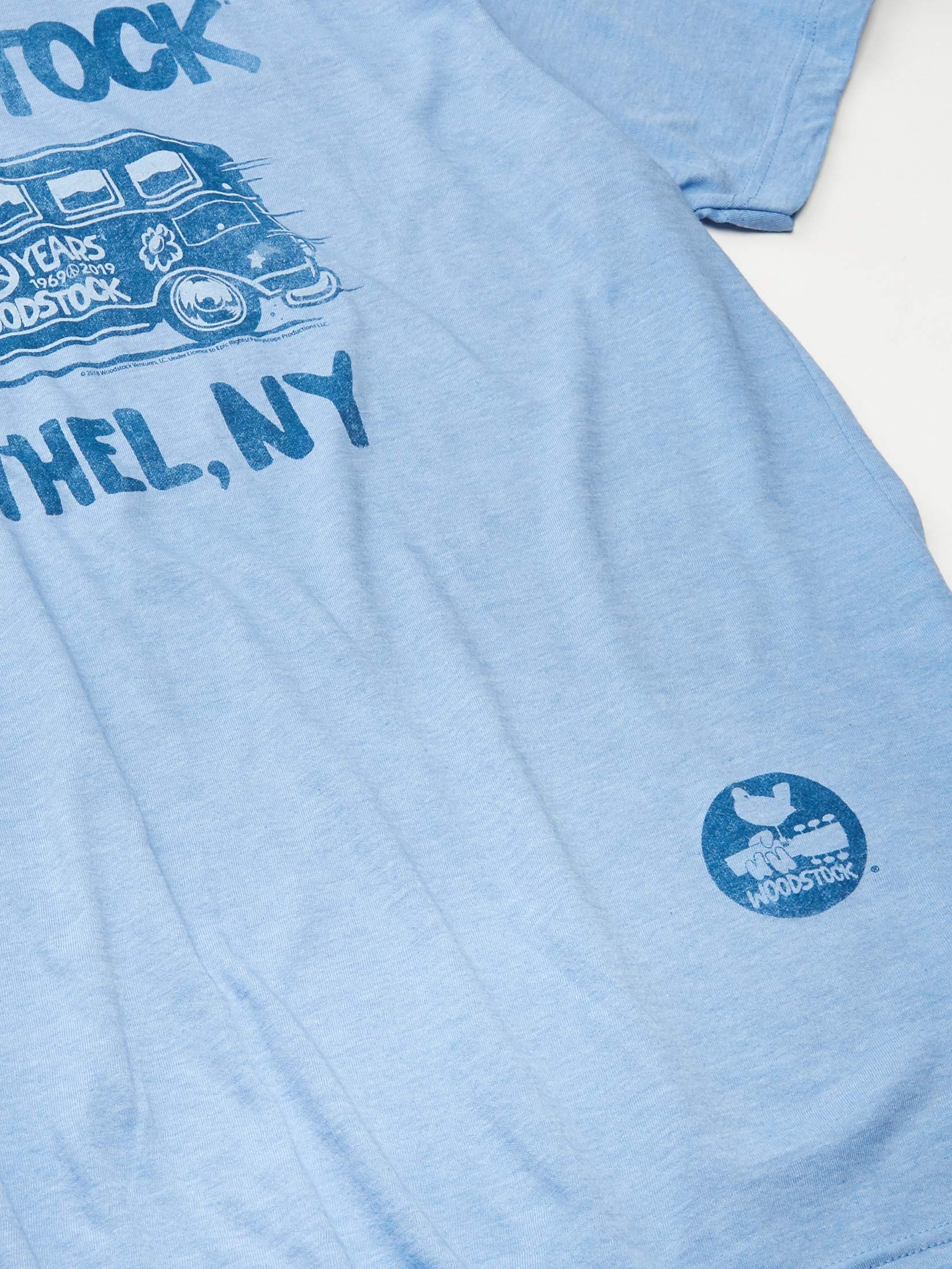 Liquid Blue - Maglietta Unisex Woodstock Bus 50 Years Bethel NY, per Adulti, Colore: Blu - Blu - M