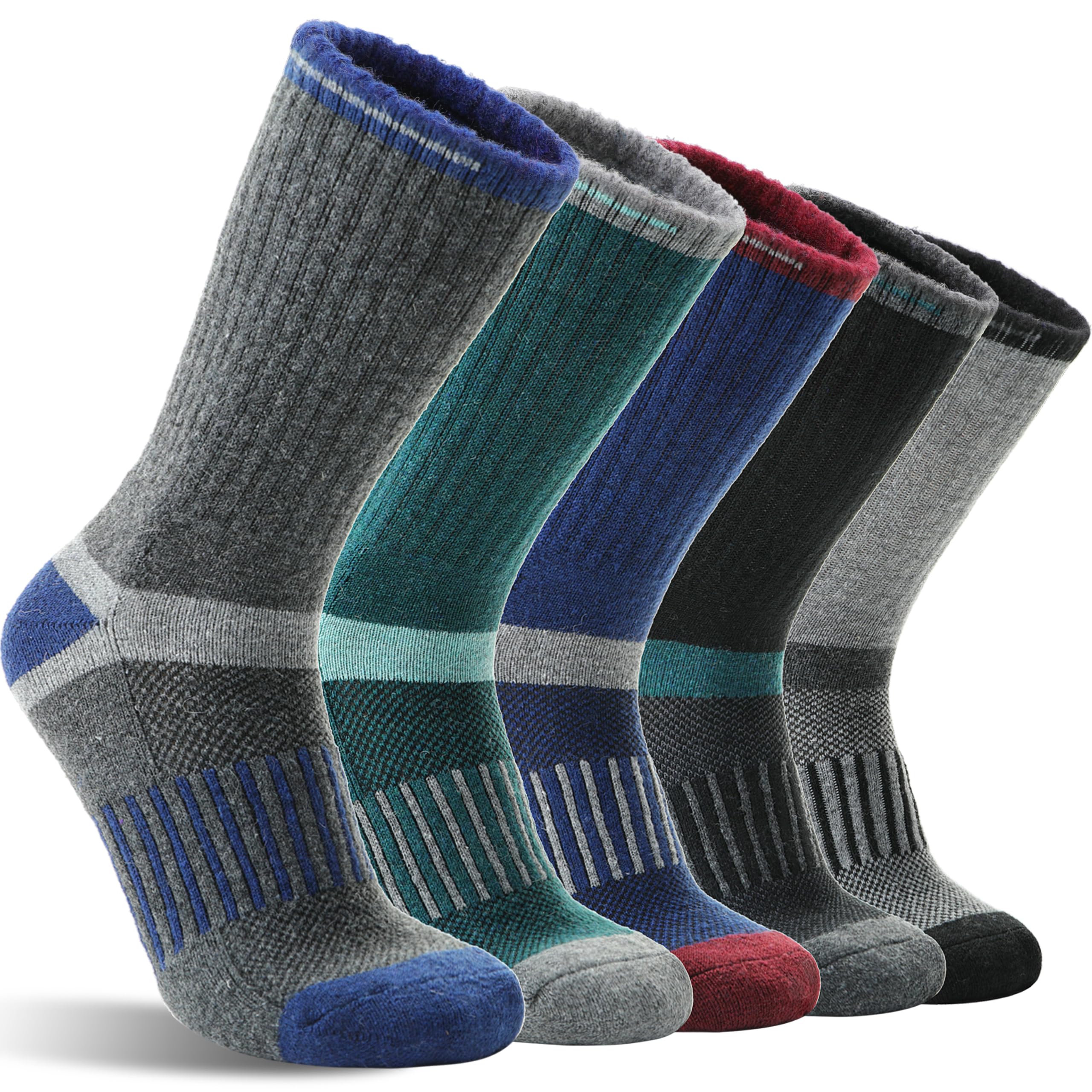 MOGGEI Merino Wandersocken Warme Wolle Thermosocken, Wintersocken Wollsocken, Trekking Outdoor Socken für Damen Herren 5 Paar
