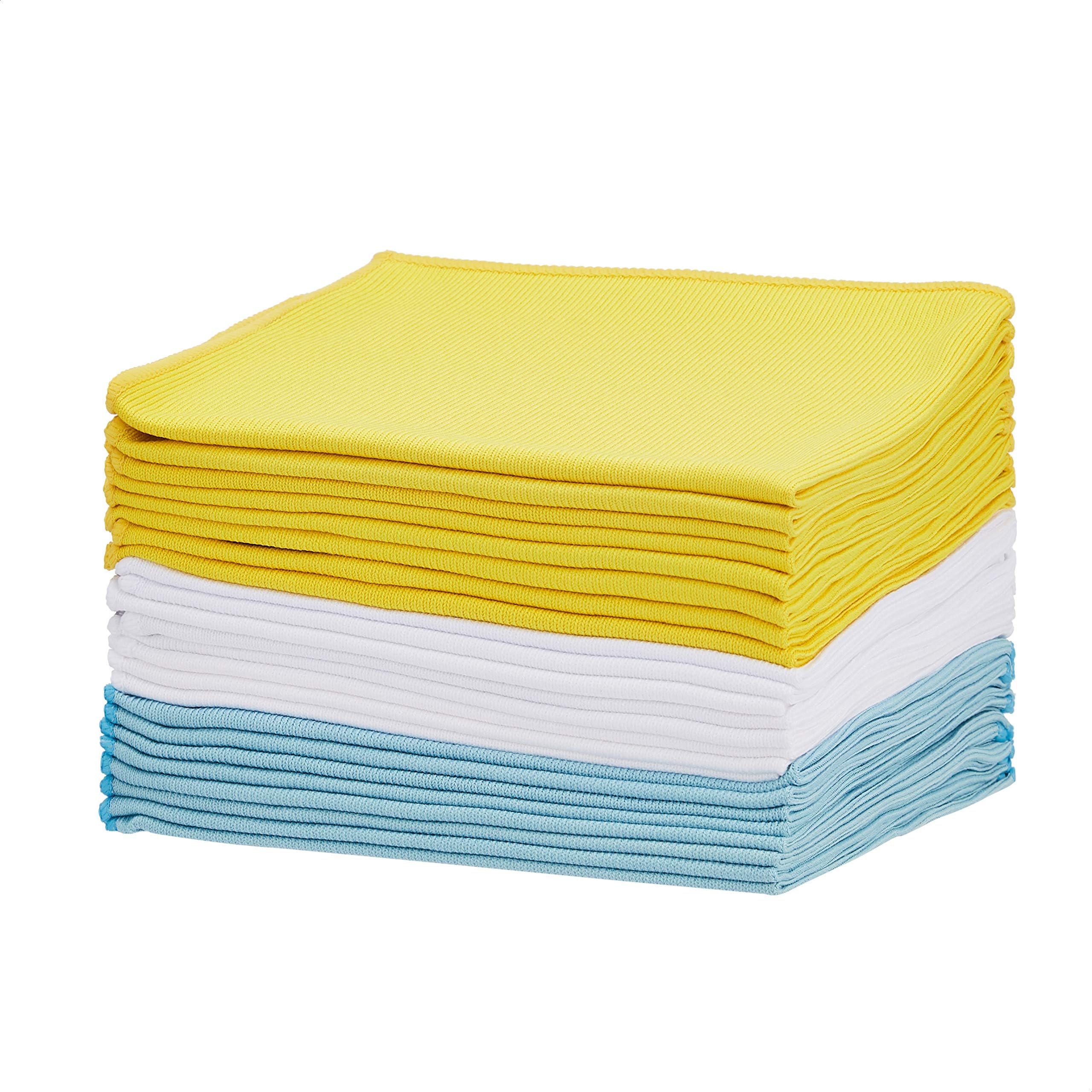 Amazon Basics Blue, Yellow and White Microfibre Glass Fabric Cleaning Cloth, 24-Pack  Glart 4484 4 Super Soft Microfibre Cloths 40 x 40 cm, for Car and Motorcyle Cleaning, Detailing and Drying, Suitable for Bycicles, Blue/Green  Glart 47TG Premium Drying Cloth; Set of 2; Cloth 1: Silver Grey Cloth with Silver Satin Edge; Cloth 2: Green Cloth with Green Satin Edge; 70x40 cm; Shiny Windows  Glart Set of 2-Piece Ultra Microfibre Cloths, Window Cloths, Window Pane Cloths, 40 x 40 cm, Microfibre Window Cloth, Window Pane Cloth for Windows and Home, Kitchen and Bathroom Cloths  Amazon Basics Ultra-Thick Microfibre Cleaning Cloths (Pack of 3)  Amazon Basics Microfiber cloths for Electronics, 6 pack  Vinylla Summer Easy Wipe Clean PVC Tablecloth