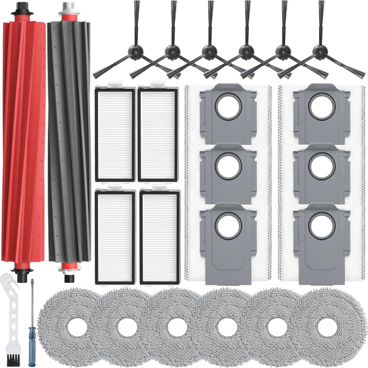 26Pcs Accessories Kit,Compatible with Roborock Qrevo Master/Qrevo Slim Robot Vacuum 2 Roller Brush,6 Mop Pads,4 Hepa Filters,6 Side Brush,6 Vacuum Bags,Master Replacement Parts