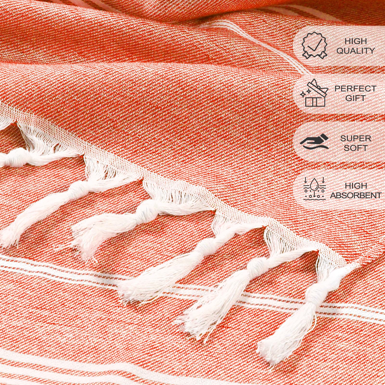 DOFOWORK Turkish Beach Towel - Oversized 36" X 71", Quick-Dry, Sand-Resistant, Orange Geometric Pattern - View #2