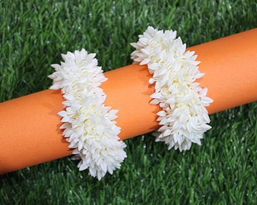 Miniatura 7 de Shilppam - Banda para el cabello Gajra blanca para mujeres y niñas (paquete de 2), joyería tradicional floral para el cabello para bodas, festivales