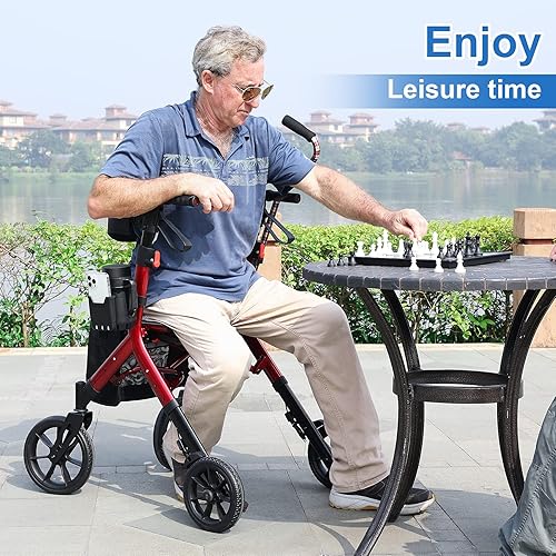 Miniatura 9 de WALK MATE Andador con ruedas para personas mayores de 5.3 a 7 pies con asiento ajustable en altura, ruedas de 10 pulgadas, andadores ocultos de