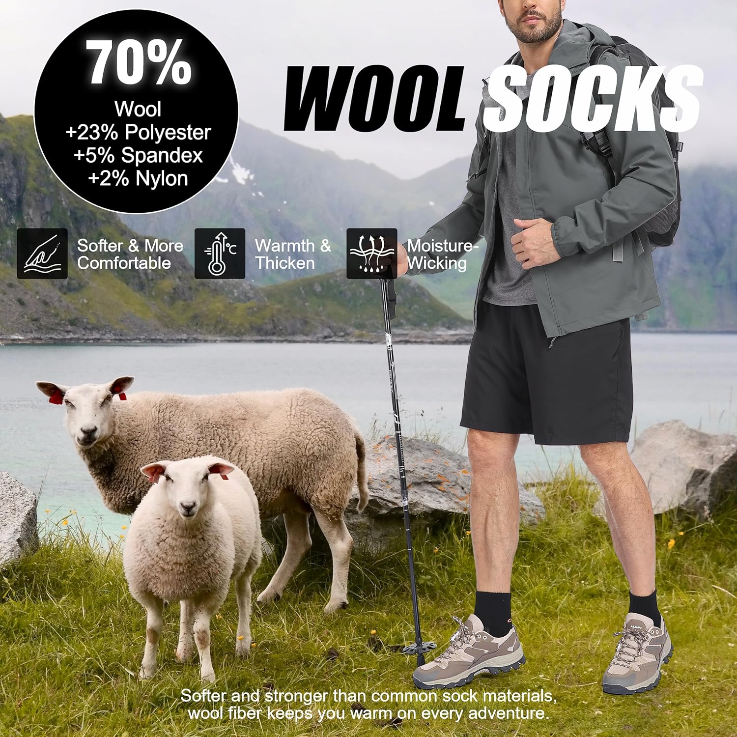 Lapulas Merino Wool Quarter Socks for Men Women, Hiking Running, Cushioned Compression Support, Thermal Thick, 5 Pairs - Image 4