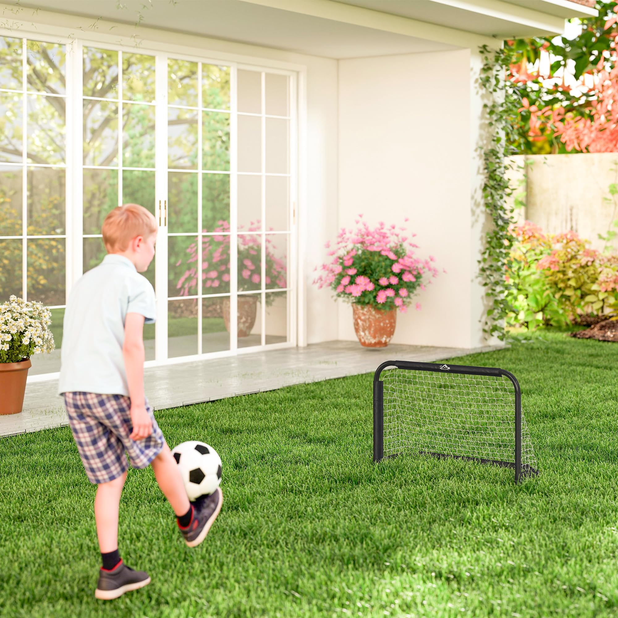 HOMCOM Set de 2 Porterías Plegables de Fútbol Puertas de Fútbol Portátil con Soporte de Metal y Red para Entrenamiento en Jardín Aire Libre 90x36x60 cm