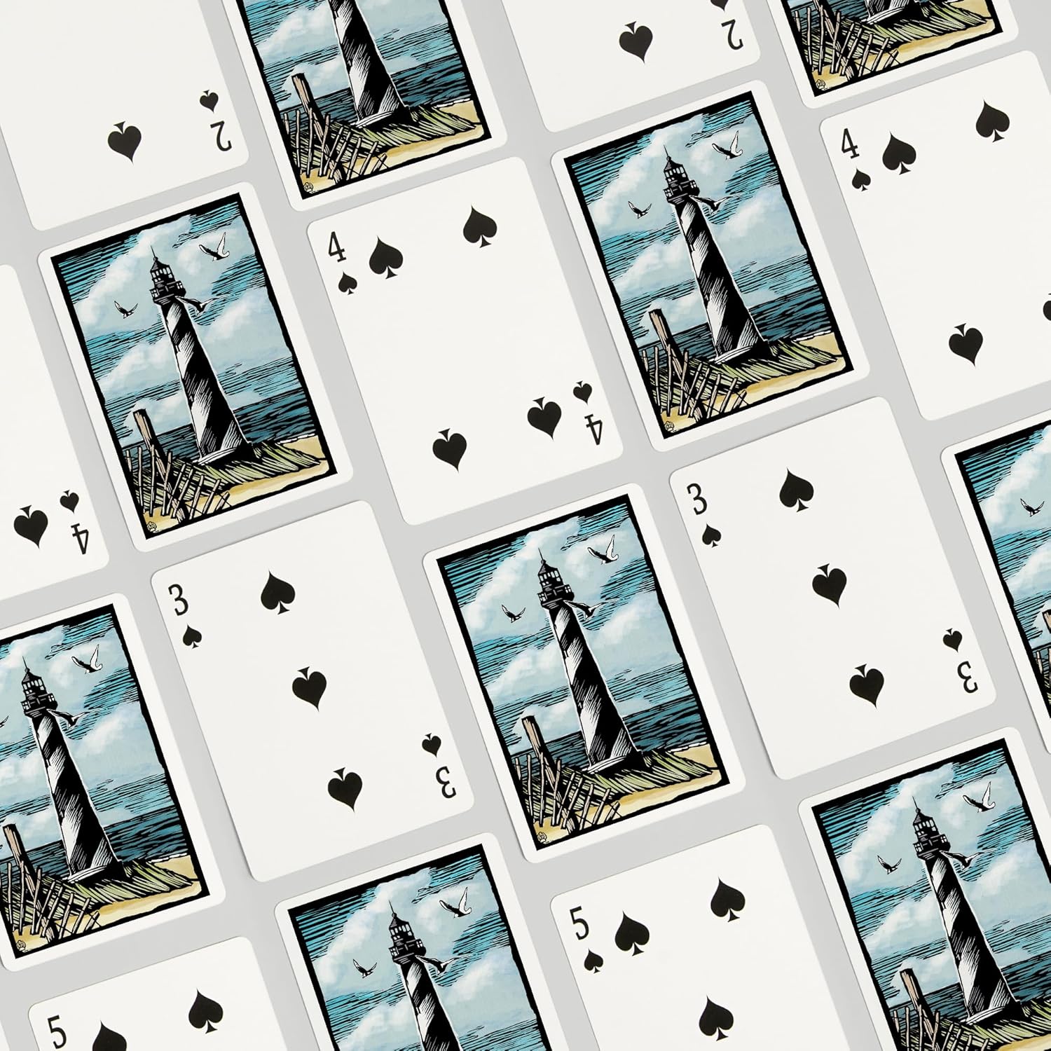 Lantern Press Lighthouse, Scratchboard, 52 Playing Cards for Adults, Poker Size Card Deck