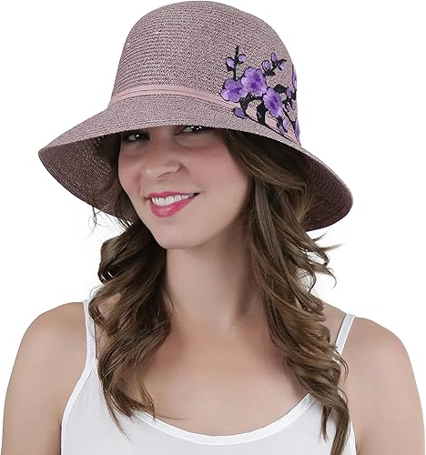 Miniatura 12 de ToBeInStyle Sombreros de verano para mujer Visera con detalle de abeja roja corona de rayas beige y negro - Beige