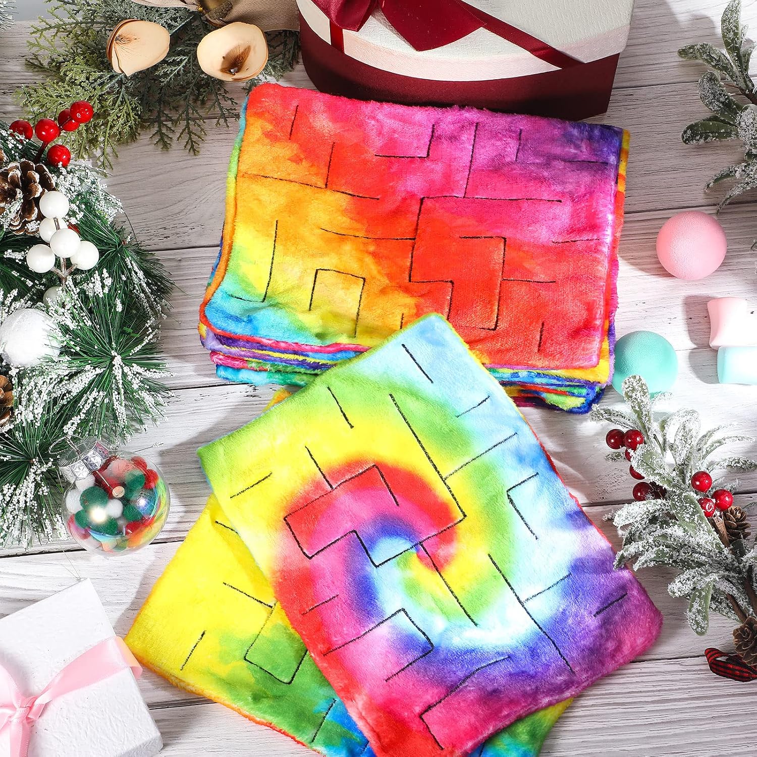 Youyole 9 Pcs Fidget Marble Maze Mat Bulk, Soft Fabric Tactile Sensory Cloth Stress Relief Toys Classroom Calming Corner Reduce Anxiety for Adult Kid Teen School Supplies, 7.8 x 6 Inch(Rainbow Style)