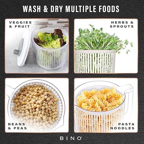 Miniatura 6 de BINO | Ensalada Spinner – 2.6 cuartos de galón | Pequeño Spinner manual de lechuga con sistema de drenaje integrado | Ensalada Spinner, colador y