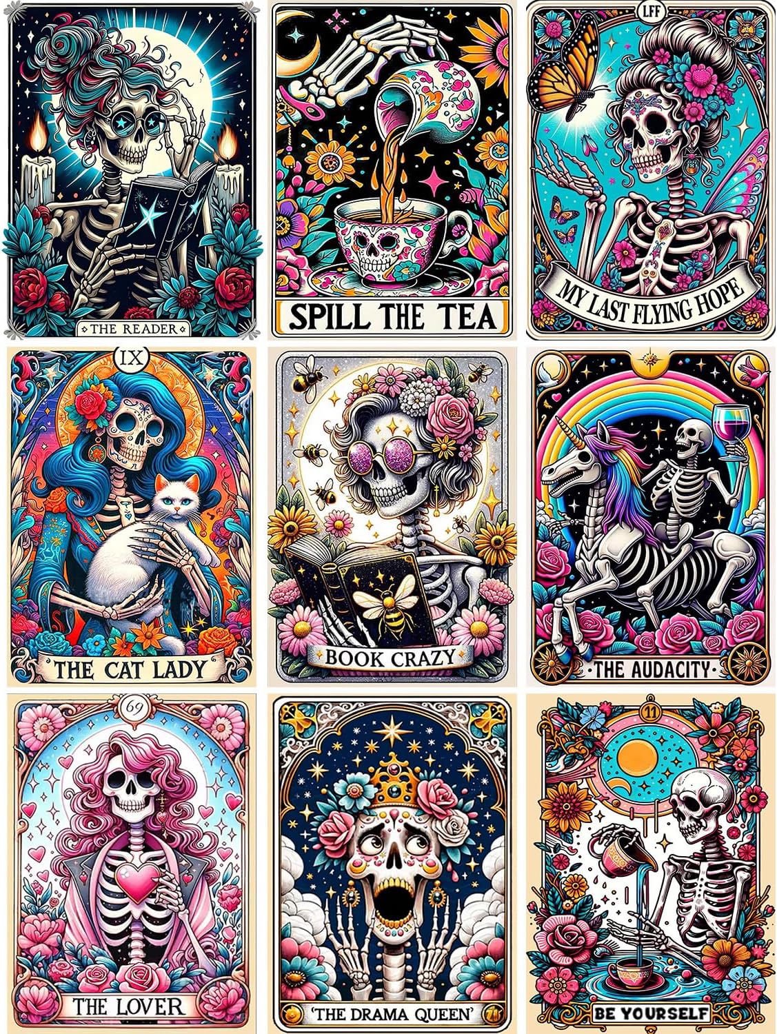 GOUOYANA Skull Diamond Art Kits for Adults - 9pcs, Tarot Card Diamond Painting for Beginners, DIY Full Rhinestone 5D Gothic Diamond Painting Kits (Gemstone Craft), Home Wall Decoration (12x16 inch)