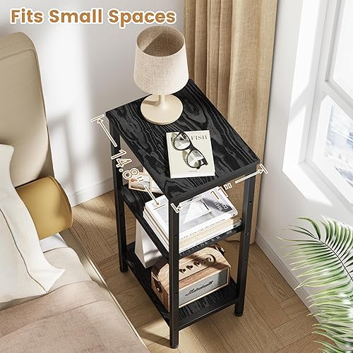 Miniatura 25 de Mesa auxiliar alta con estación de carga, mesita de noche estrecha de 3 niveles con almacenamiento, mesa auxiliar delgada con puertos USB y salidas