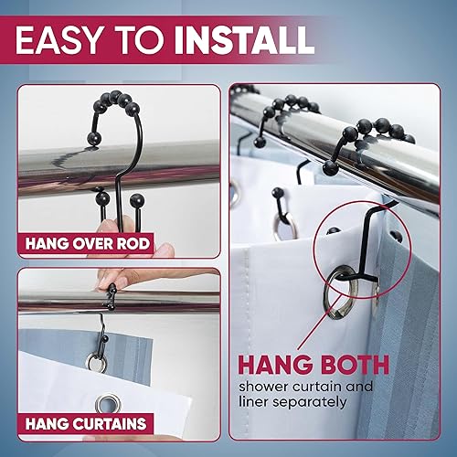 Miniatura 4 de Ganchos para cortina de ducha a prueba de óxido (juego de 12)  Anillos de cortina de ducha de acero inoxidable  Bolas antideslizantes para un fácil