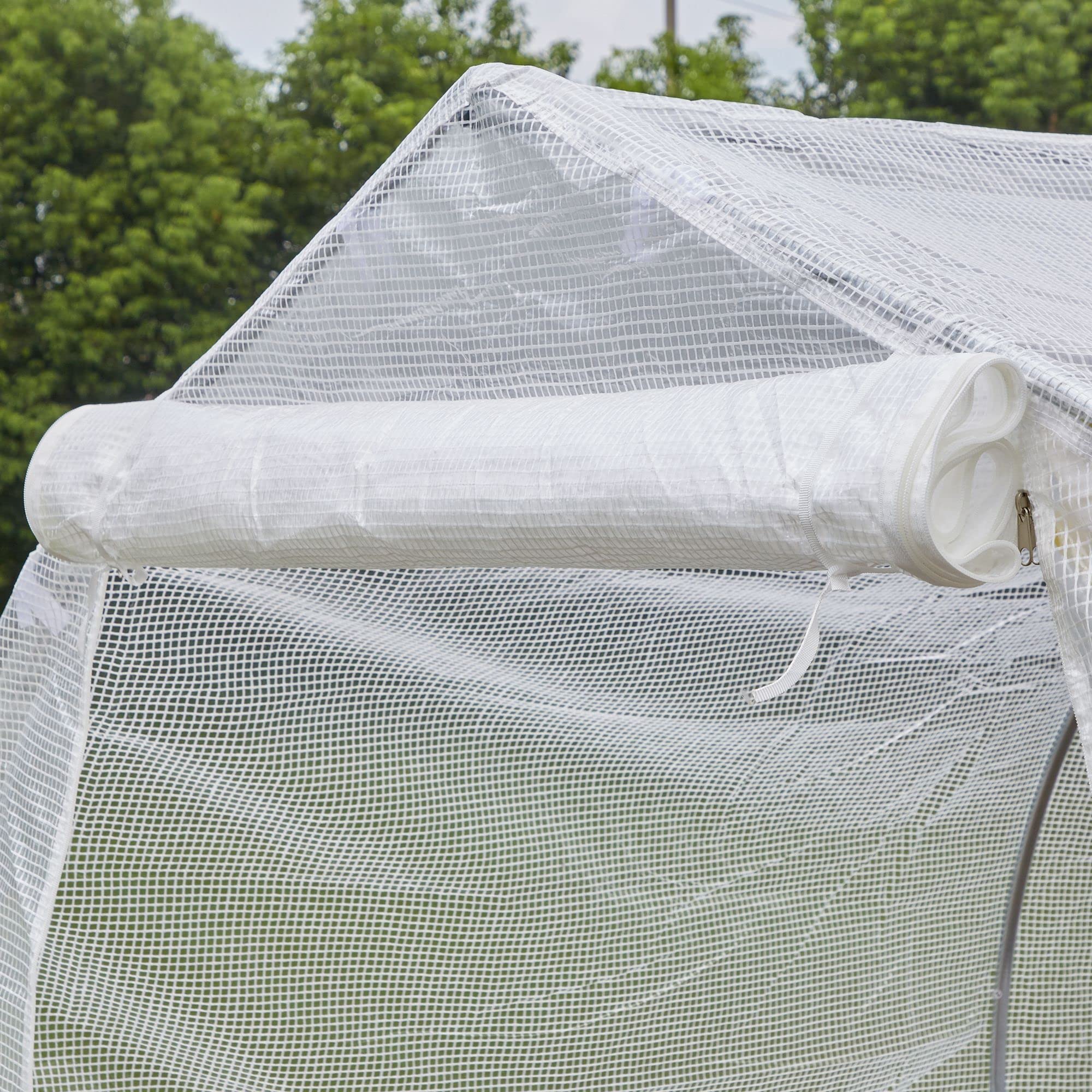 Outsunny Serre Tunnel de Jardin 8m², Serre de Jardin Tunnel 400x200x200cm avec 1 Porte et 6 fenêtres, pour extérieur, Toutes Saisons, légumes, Fruits, Fleurs, bâche PE Haute densité 140 g/m² Blanc