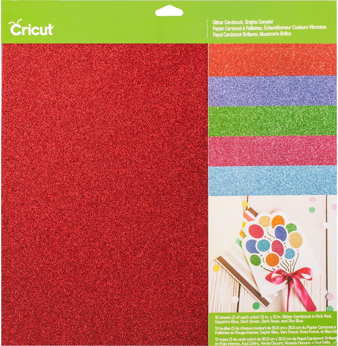 CricutGlitter Cardstock Smplr 12X12" 10pc Brights