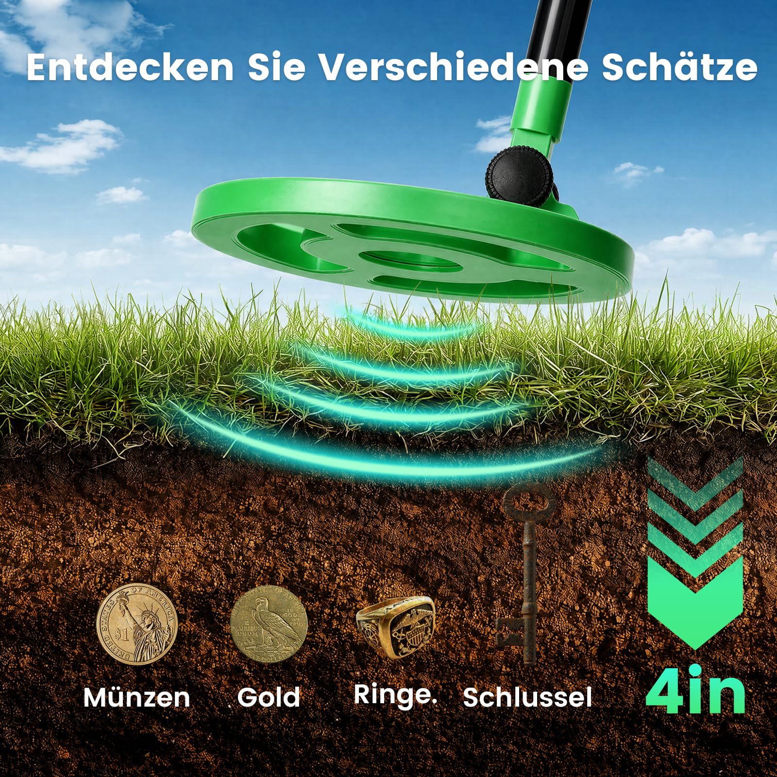 OMMO Détecteur de Métaux Enfants, Rechargeable Detecteur de Metaux, Vert