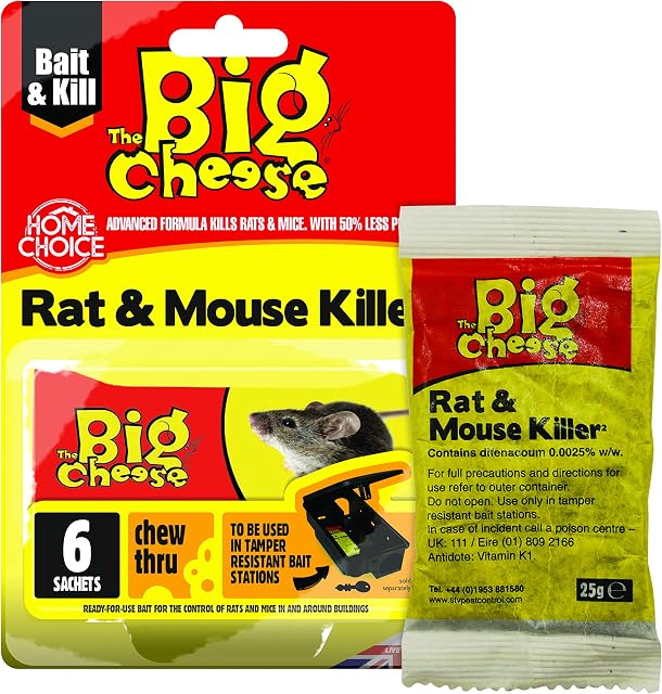 The Big Cheese Rat Killer and Mouse Killer Grain Poisoning Sachets (6 x 25 g) - Rat Poison, Mouse Poison