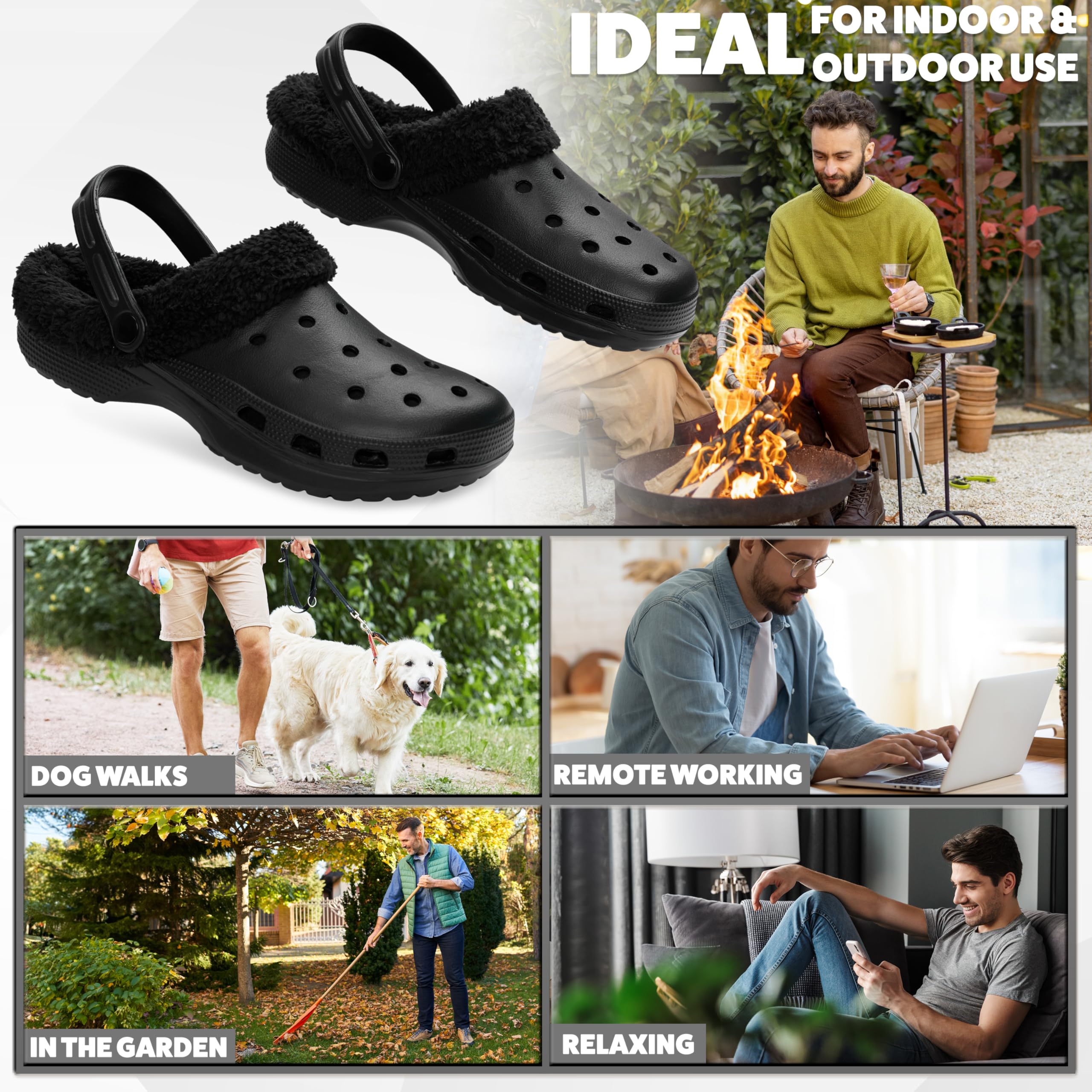 CityComfort Zoccoli Uomo, Foderato in Pile Ciabatte da Giardino, Pantofole da Casa - Regalo Uomo