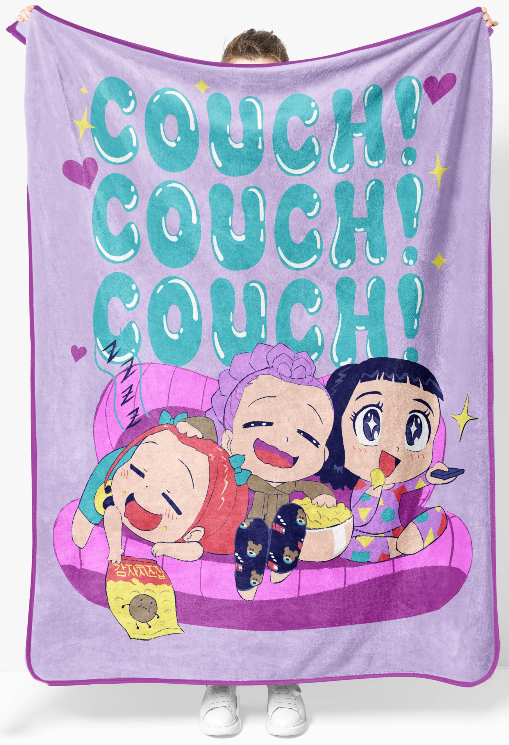 jay franco kids plush throw blanket – ultra soft cozy plush fleece for bed, couch, sofa, home décor, official licensed huntrix, purple - kpop demon hunters, 46x60 - throw blanket