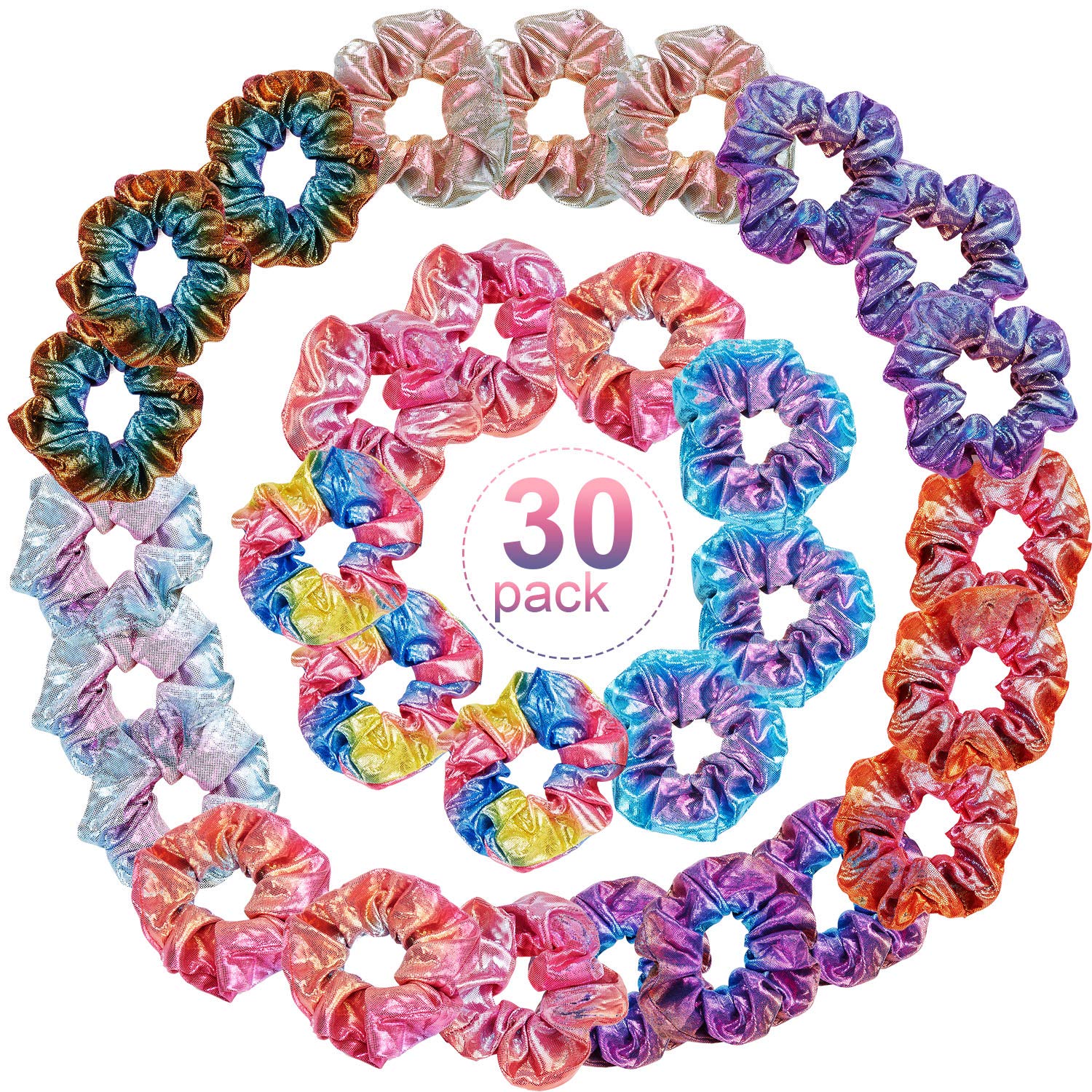 Tatuo 30 Pcs Metallic Hair Scrunchies for Girls Women Gift,Stocking Stuffer