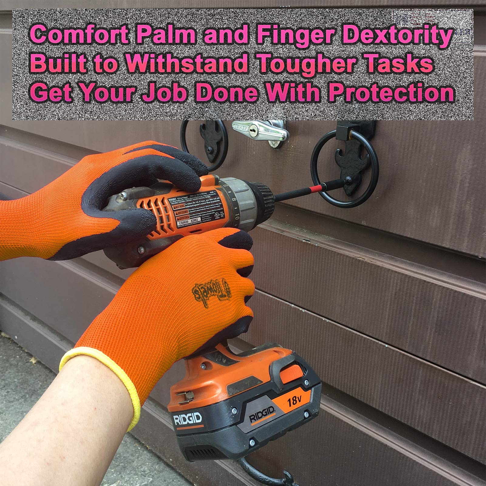 Guantes de seguridad recubiertos para el trabajo, paquete de 10 pares, agarre firme, uso general y jardinería, para hombres y mujeres, naranja, talla S