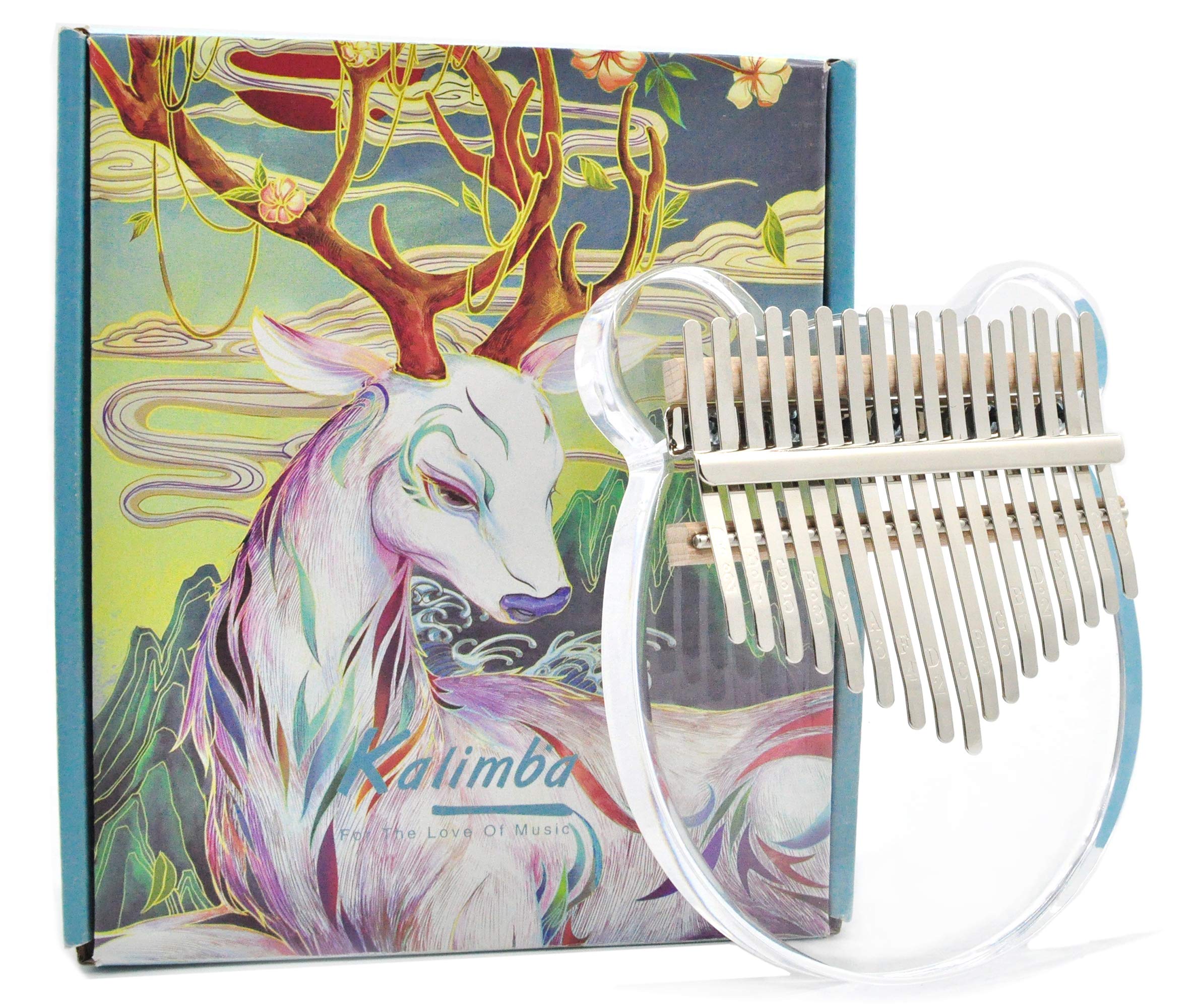 Kalimba 17 Keys Clear Acrylic Thumb Piano Instrument with EVA Waterproof Case, Easy to Learn and Portable, Music Manual and Gift Box Included (Bear)