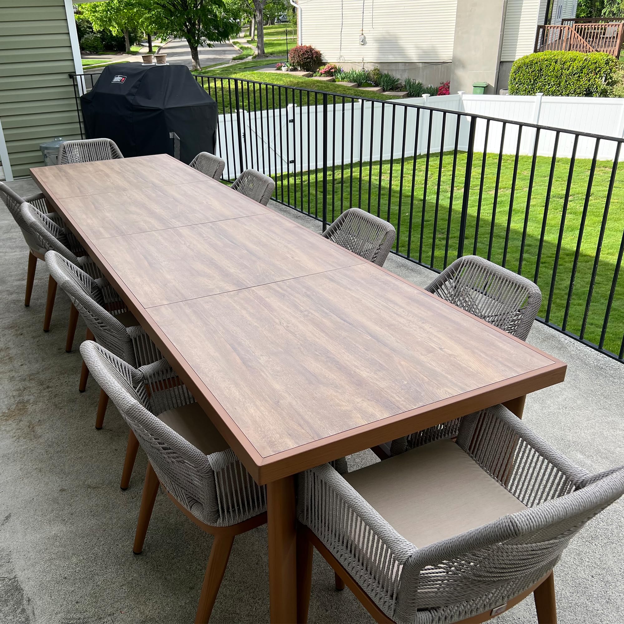 PURPLE LEAF 11 Pieces Patio Dining Set with Cushion and Arm, Deep Teak