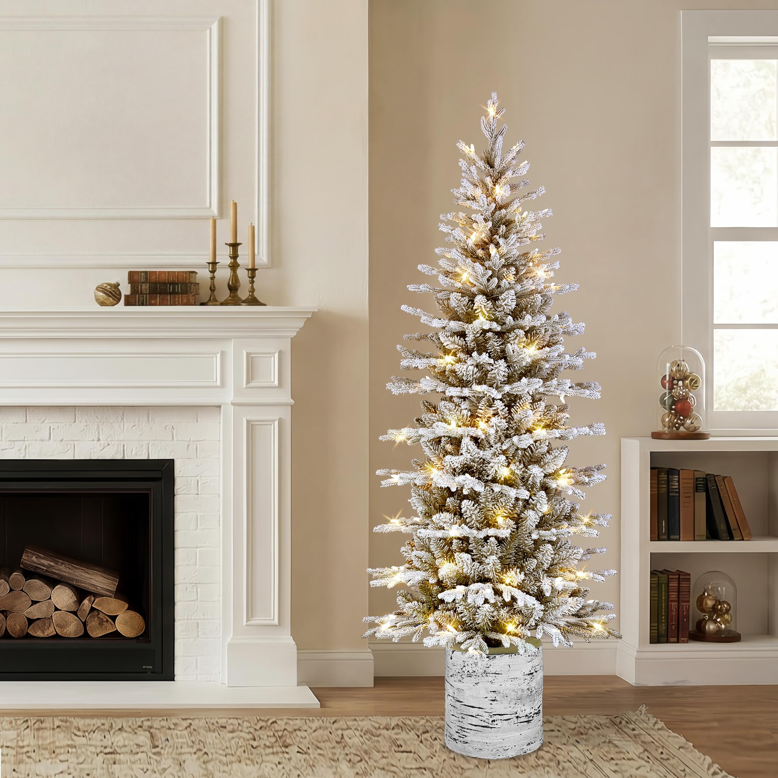 Amazon.com: Puleo International 6ft Pre-Lit Potted Flocked Pencil