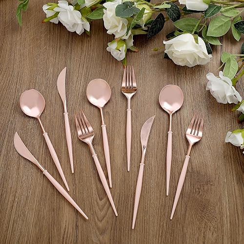 Miniatura 9 de Efavormart - Juego de cubiertos de plástico resistente de 8 pulgadas, color oro rosa, con mango de rubor, 24 unidades