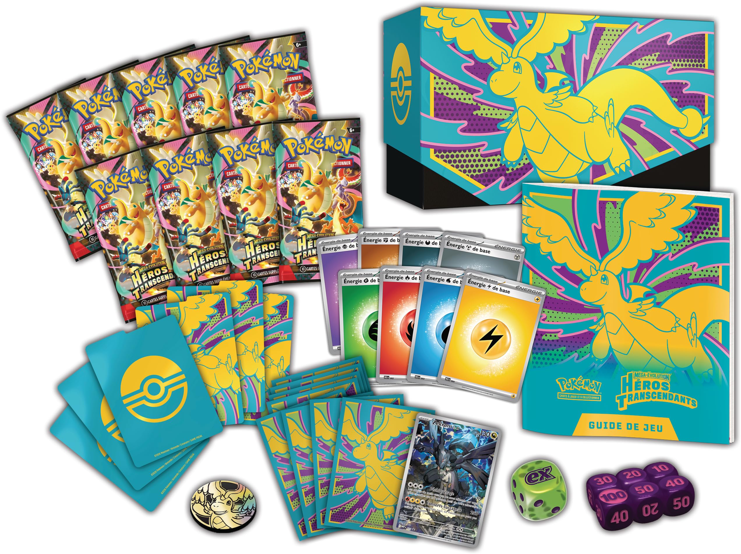 Pokémon : Coffret Dresseur d’élite Méga-Évolution – Héros Transcendants (1 Carte Promo entièrement illustrée, 9 boosters et des Accessoires de Jeu Premium)