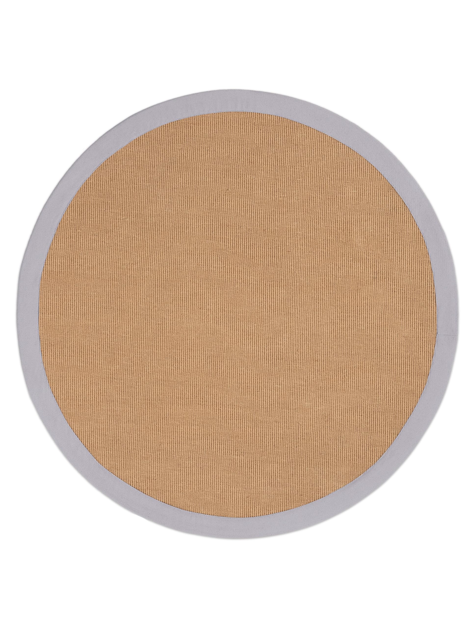 carpetfine Sisalteppich Naturfarbe Ø 200 cm handgewebt mit Bordüre aus Baumwolle in Hellgrau | Moderner Rutschfester Flachgewebe Teppich Uni aus Naturfasern für Wohnzimmer, Schlafzimmer