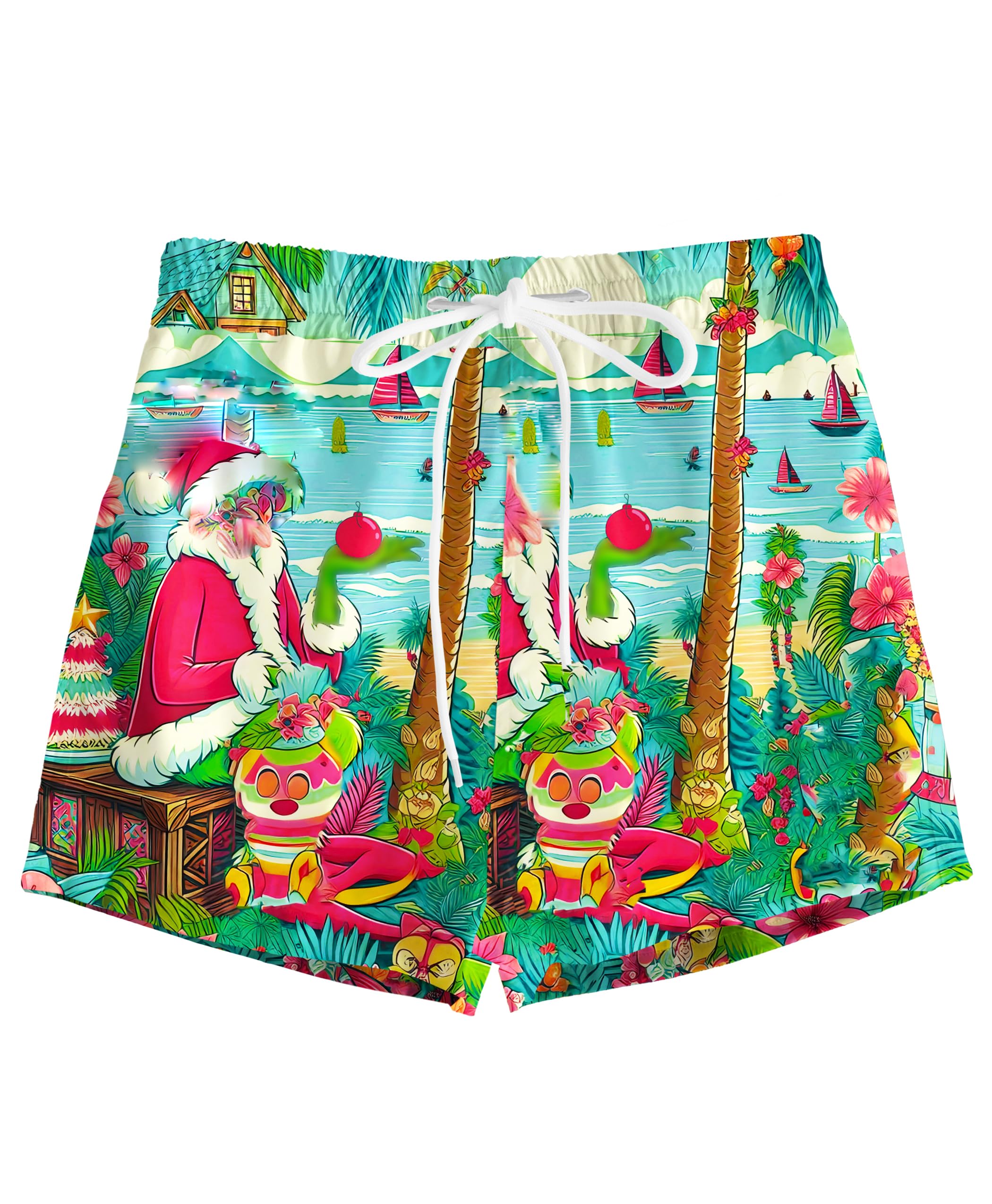 AOBUTE Kid's Christmas Boxers Xmas Print Swim Trunks Drawstring Novelty Lounge Shorts 5-14 Years
