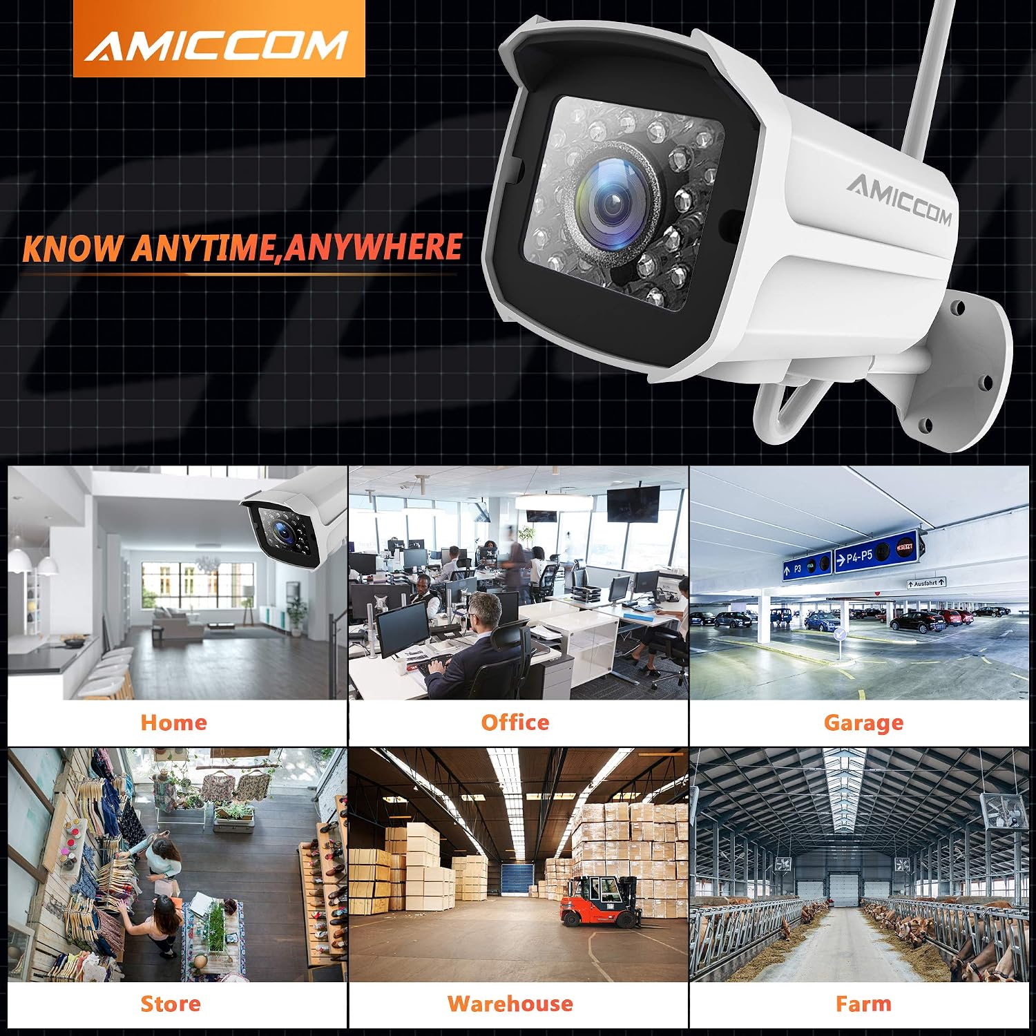 AMICCOM Outdoor Security Camera, 1080P WiFi Camera Surveillance Cameras, IP Camera with Two-Way Audio, IP66 Waterproof, Night Vision, Motion Detection, Activity Alert, Deterrent Alarm - iOS,Android