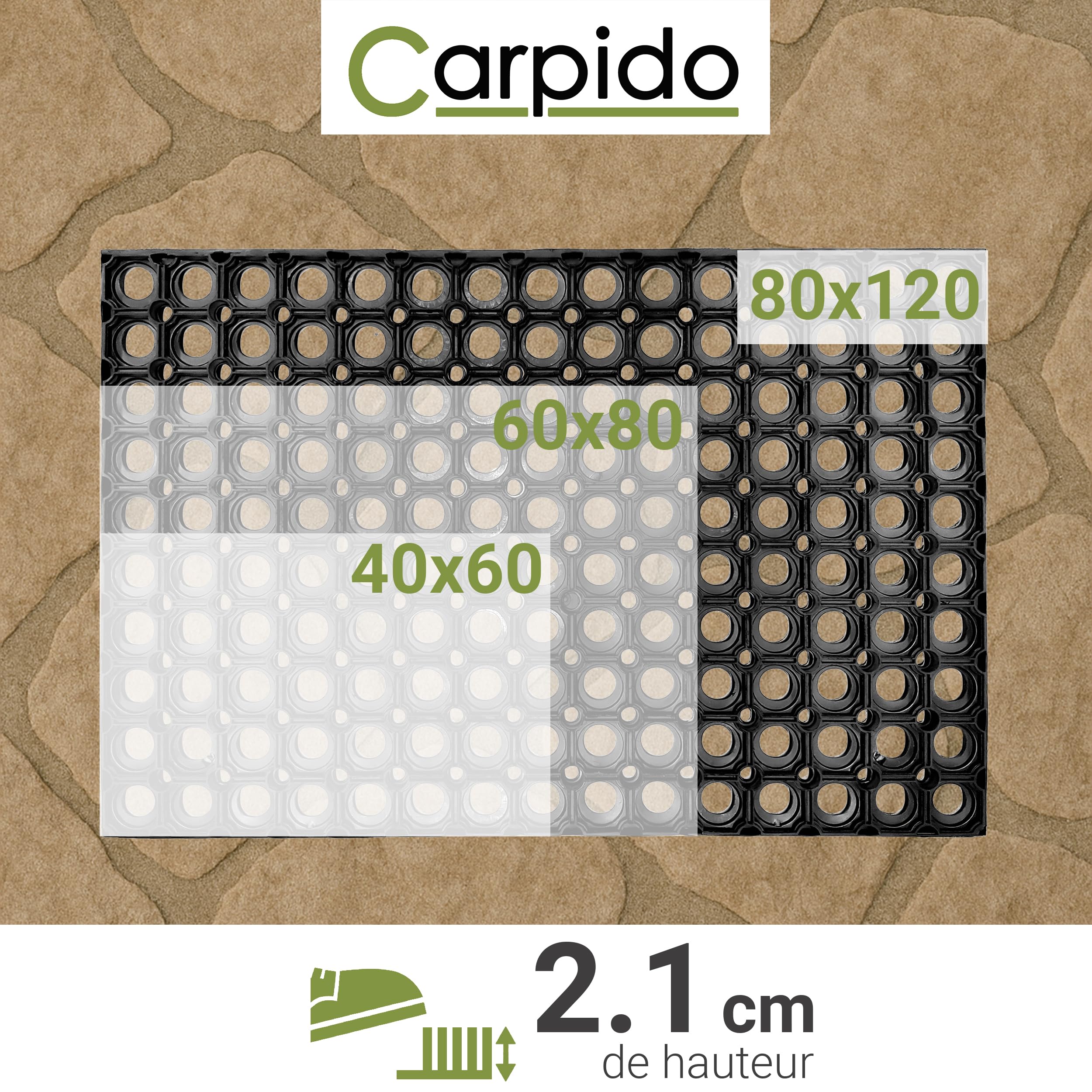 Carpido Paillasson Noir Tapis Caoutchouc - Paillasson Antidérapant 40x60 cm - Résistant - Extérieur Caoutchouc - Tapis Anti-salissures