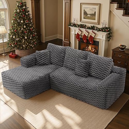 VanAcc 106’’ Oversized Modular Sectional Sofa, Deep Seat Cloud Couch with Corduroy Upholstery, L Shaped Boneless Sofas, Easy No-Assembly Lounge Couches for Living Room, Grey