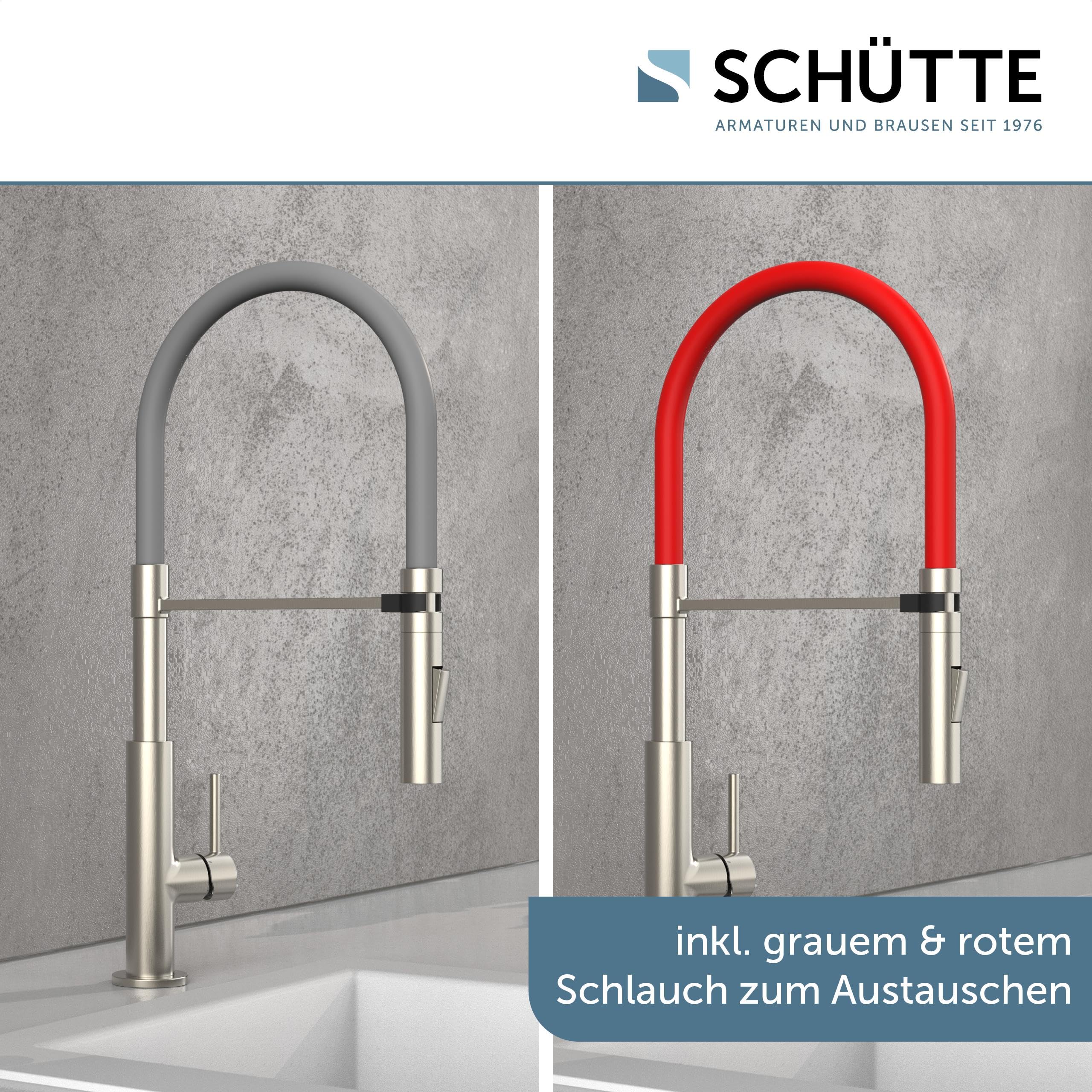 Schütte 23138 Design Spültischarmatur mit auswechselbaren Soft Touch Schlauch, 360 Grad schwenkbarer Wasserhahn für die Küche, Küchenarmatur Einhebelmischer, Mischbatterie in Edelstahl/Schwarz