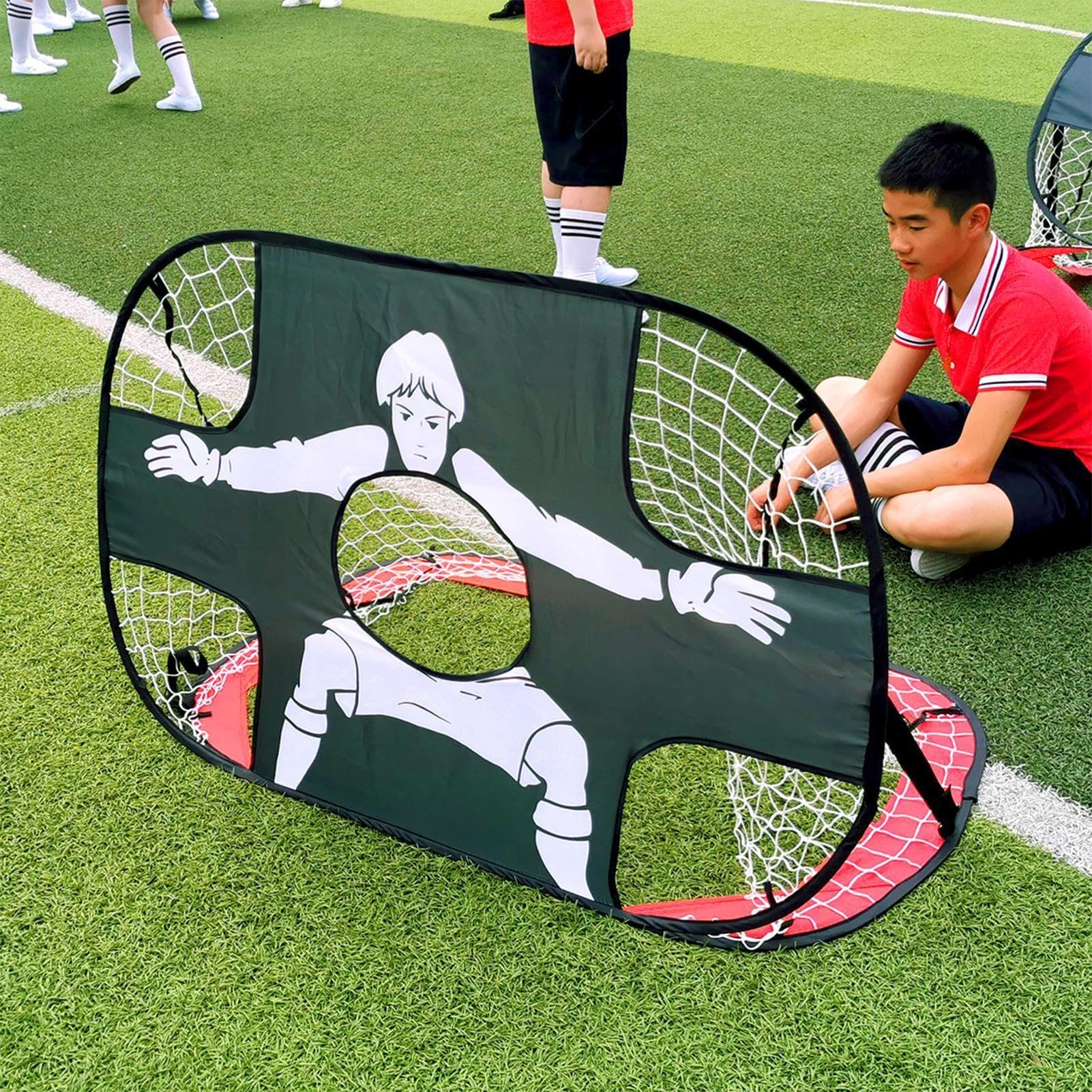 Porta da calcio per bambini, 120 x 80 x 80 cm, porta da calcio pieghevole e pieghevole, porta da calcio in tessuto Oxford impermeabile, set per esercizi da cortile, attrezzatura da tiro, controllo