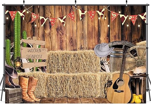Miniatura 3 de Rieetmk Pancarta de fondo de vaquero occidental de 8 x 6 pies, poliéster rústico, granero, granero, almacén, decoración de fotos, fondo para
