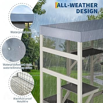 GarveeLife 70'' Large Catio Outdoor Cat Enclosure with Perches and Condos
