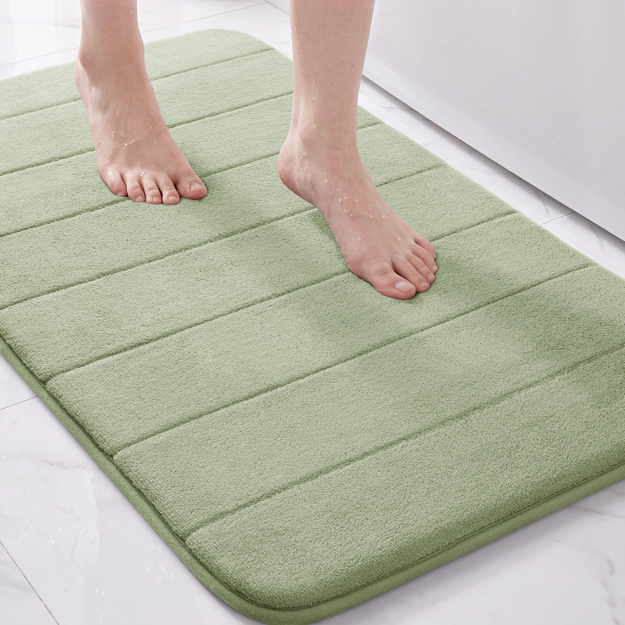 Yimobra Memory Foam Bath Mat, Super Soft Absorbent Bathroom Rug Non Slip 31.5x20 Inch, Quick Dry, Machine Washable Floor Carpet for Tub Shower, Home Decor Accessories, Sage Green