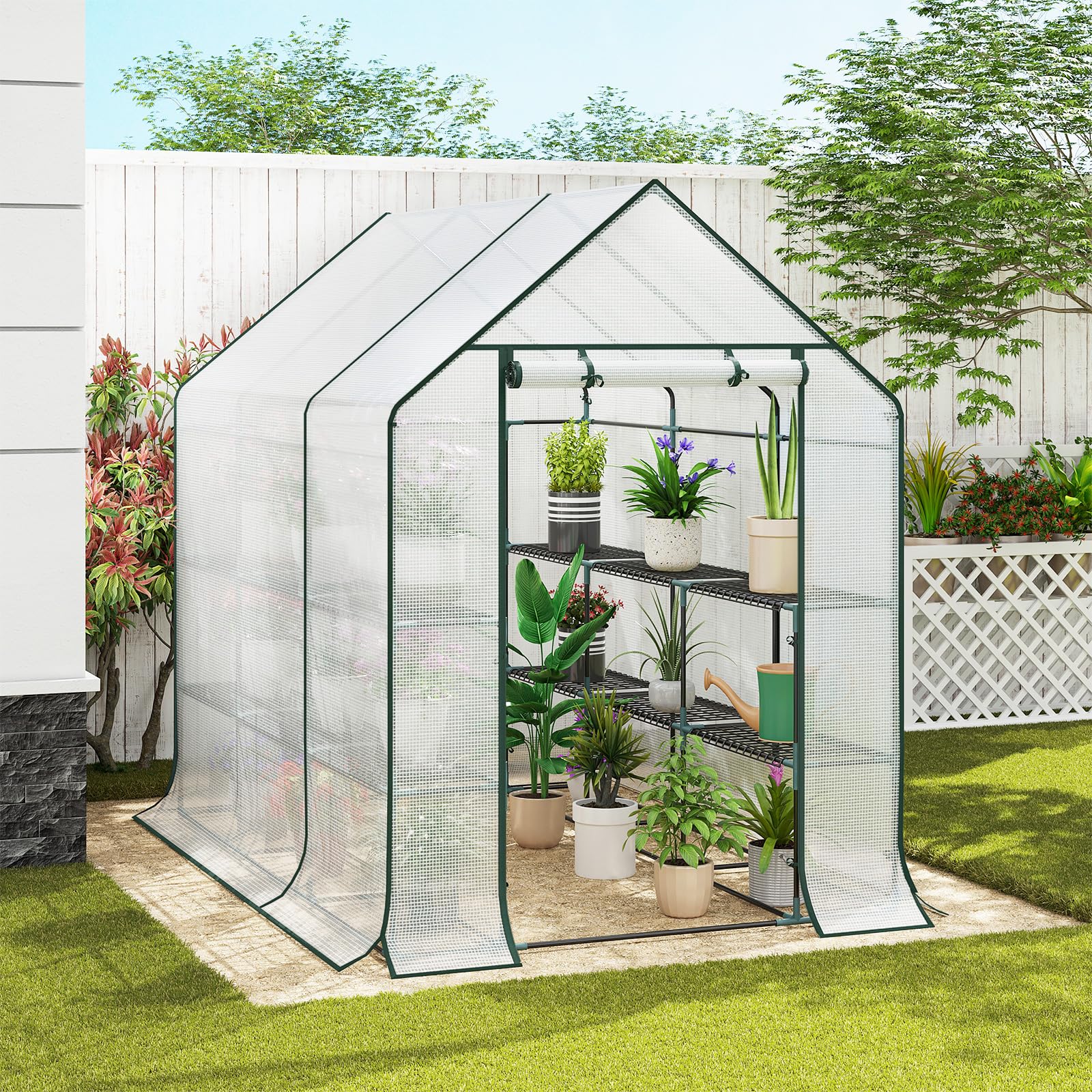 WOLTU Serra da Giardino con Telo in PE Vivaio per Piante Fiori da Balcone e Terrazzo Bianco