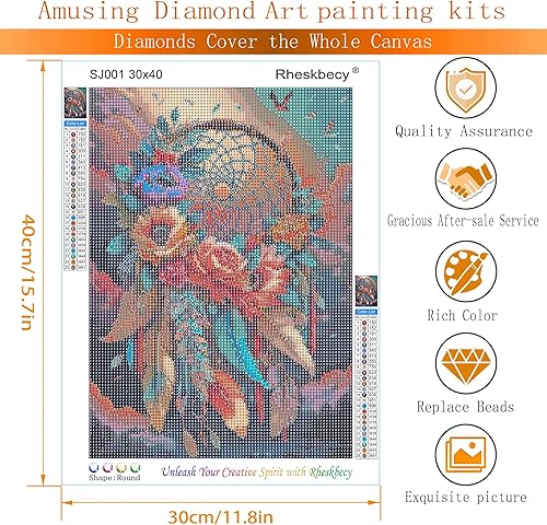 Miniatura 3 de Rheskbecy Dream Catcher Diamond Mosaic Painting Kits for Adults Flowers Diamond Art Beginners Full Drill Round 5D Diamond Dots DIY Gem Painting Kit
