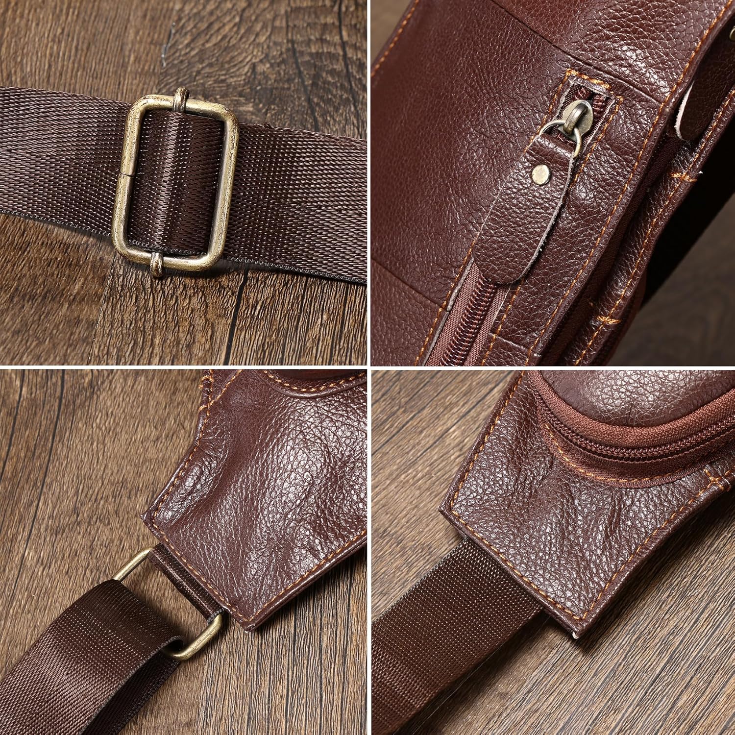 KPYWZER Vintage Leather Sling Bag Backpack for Men Crossbody Shoulder Chest DayPack Backpacks - Image 4