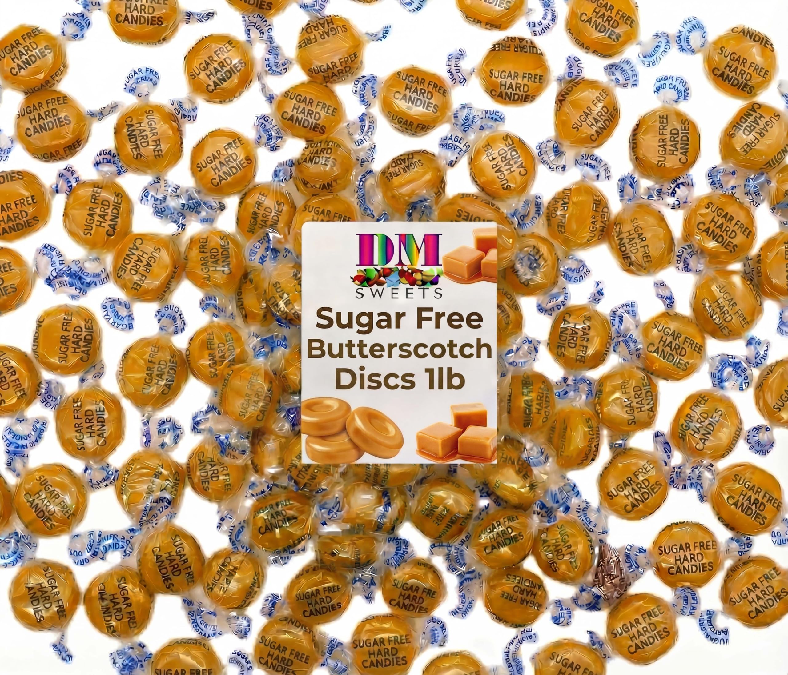Sugar Free Butterscotch Hard Candy – 1 lb Bulk Bag – Individually Wrapped Golden Butterscotch Discs