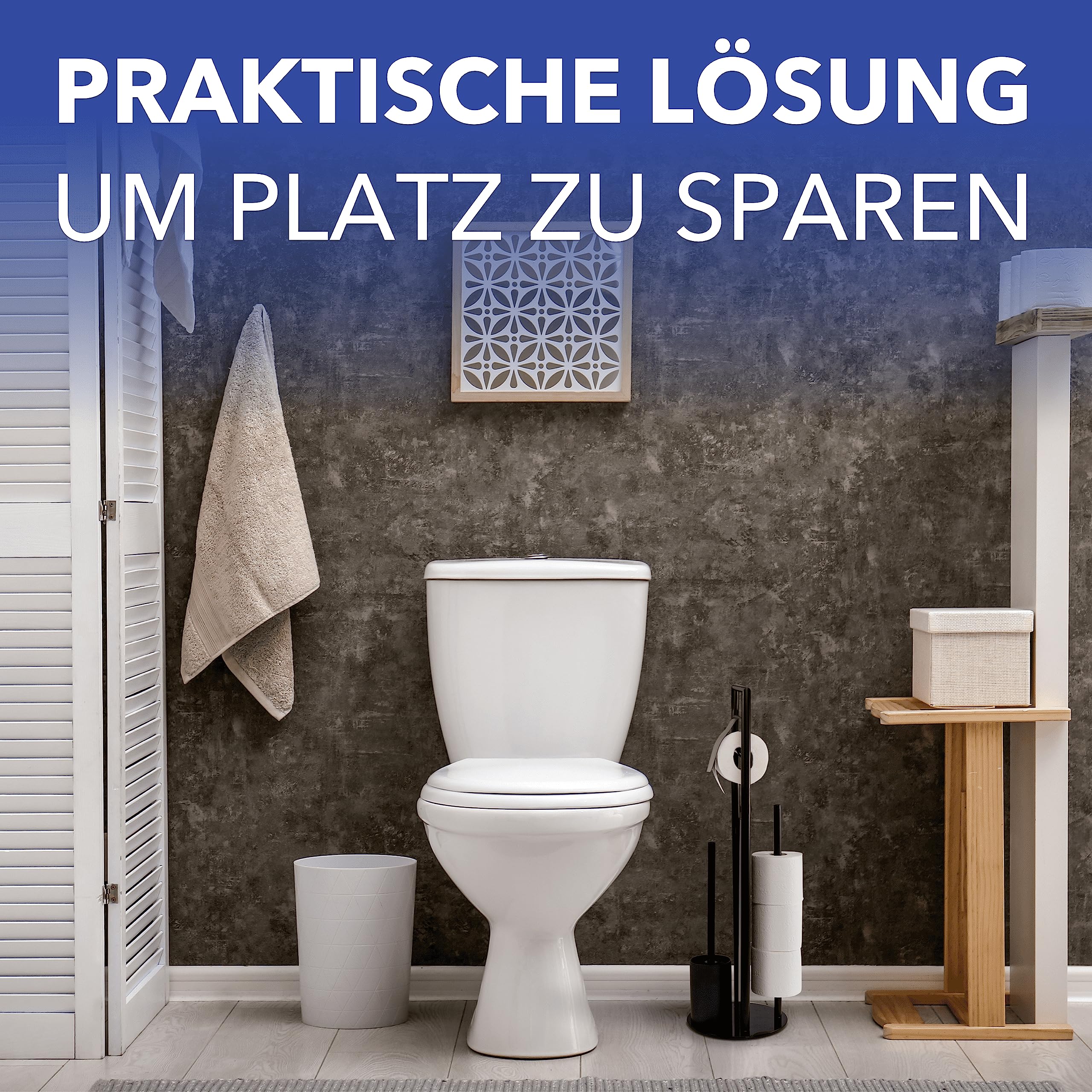WENKO Stand WC-Garnitur Mod. Ravina 3-in-1 mit Toilettenpapierhalter und Bürstenhalter aus rostfreiem Edelstahl mit schwarzem Design Ø 20 x 70 cm schwarz